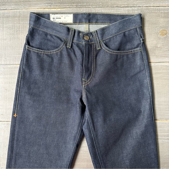 Imogene+Willie Rigid Denim Mid-Rise Jeans Dark Wash Straight Leg Cuffed Hem - Picture 2 of 10